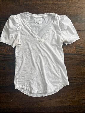 sundays White V-Neck Puff Short Sleeve Tee